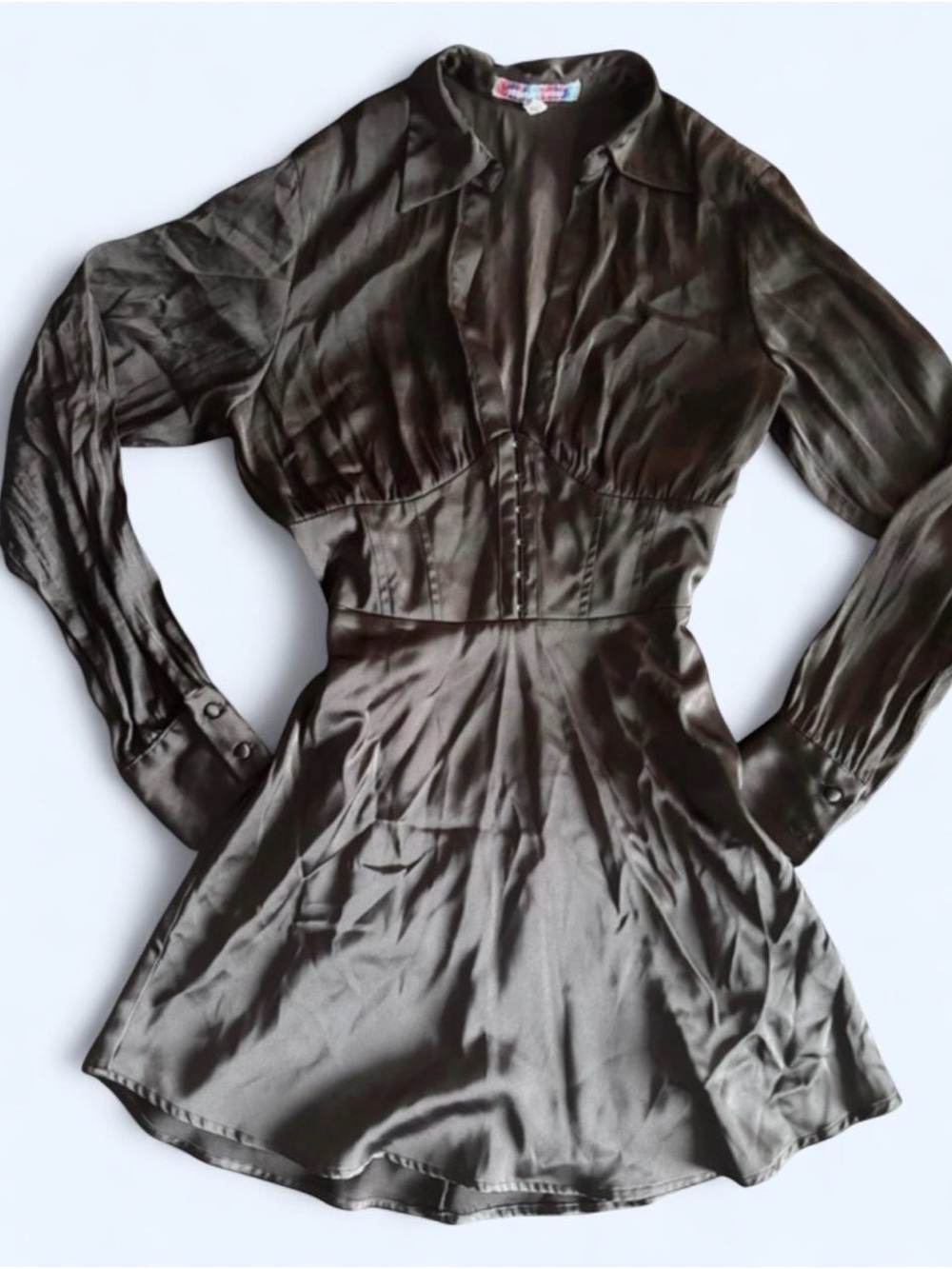 Silky Long-Sleeve corset Mini Dress in Black